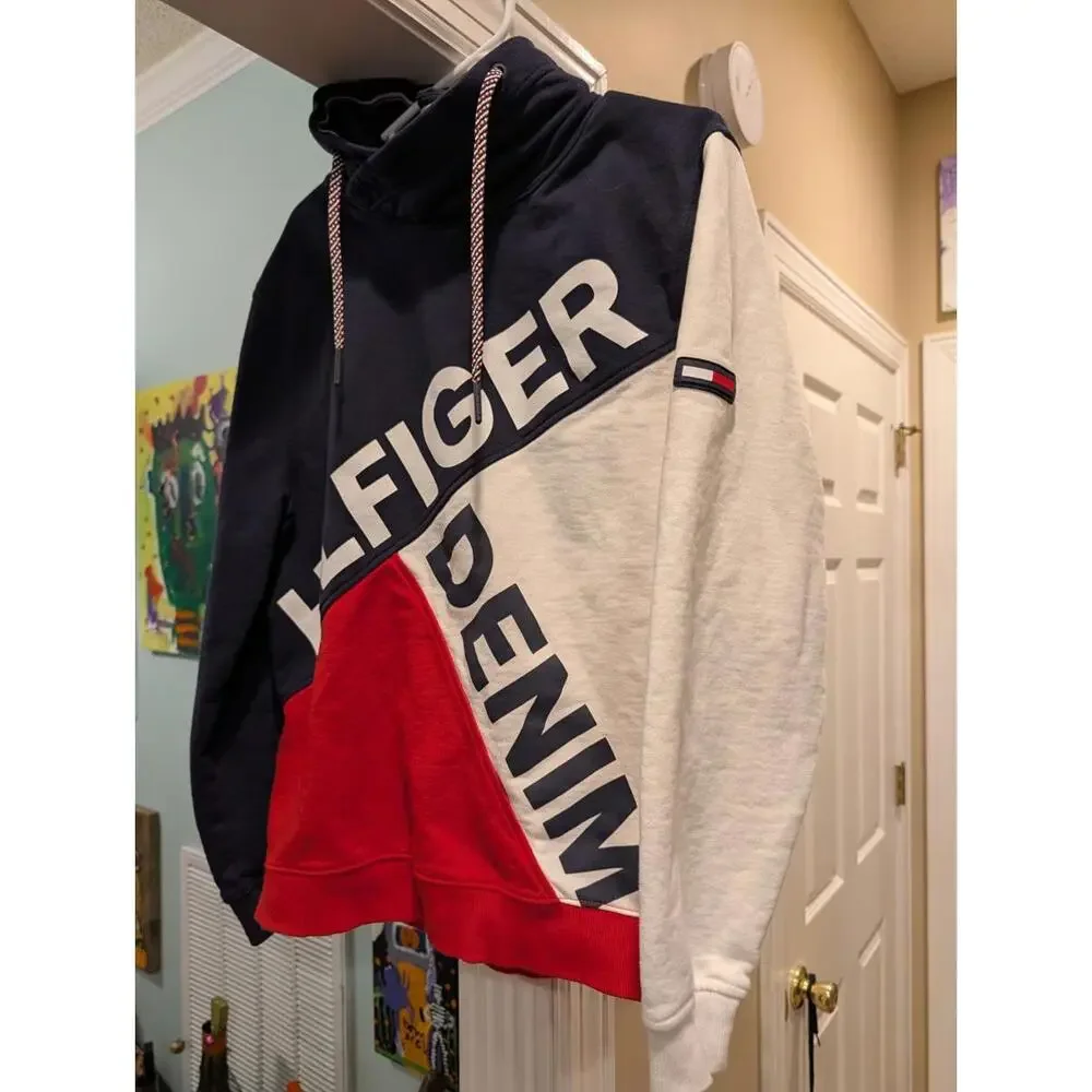 Vtg Style Tommy Hilfiger Denim Pullover Sweatshirt Large Red White Blue - Picture 2 of 8